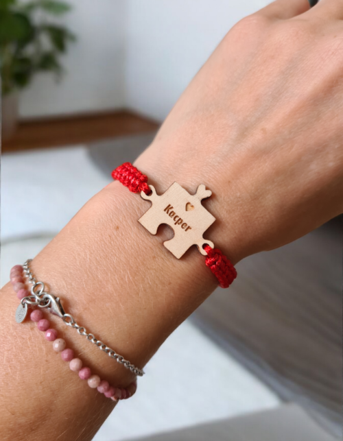 Bransoletka Puzzle z personalizowanym grawerem na plecionym sznurku – Natu Artwork