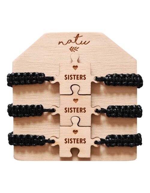 Trzy bransoletki przyjaźni Puzzle z grawerem sznurkowe drewniane