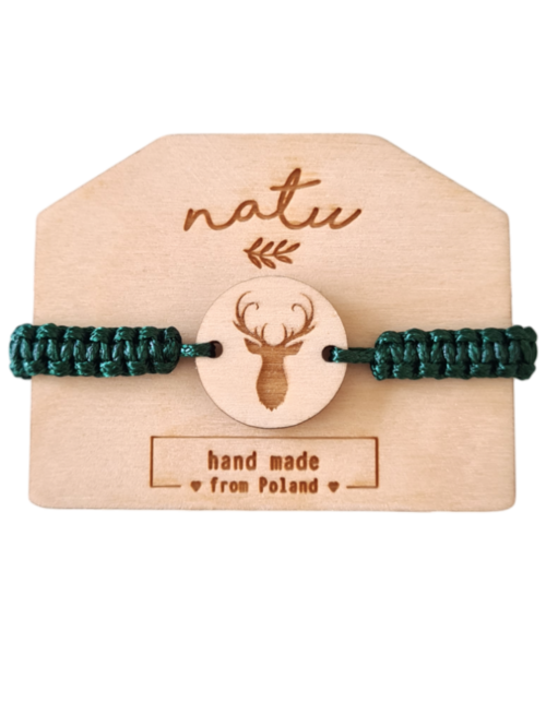 Bransoletka z drewnianą zawieszką jelenia – świąteczna biżuteria Natu Artwork