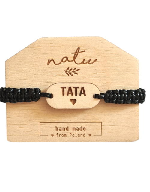 Męska bransoletka z grawerem Tata na drewnianej zawieszce – Natu Artwork
