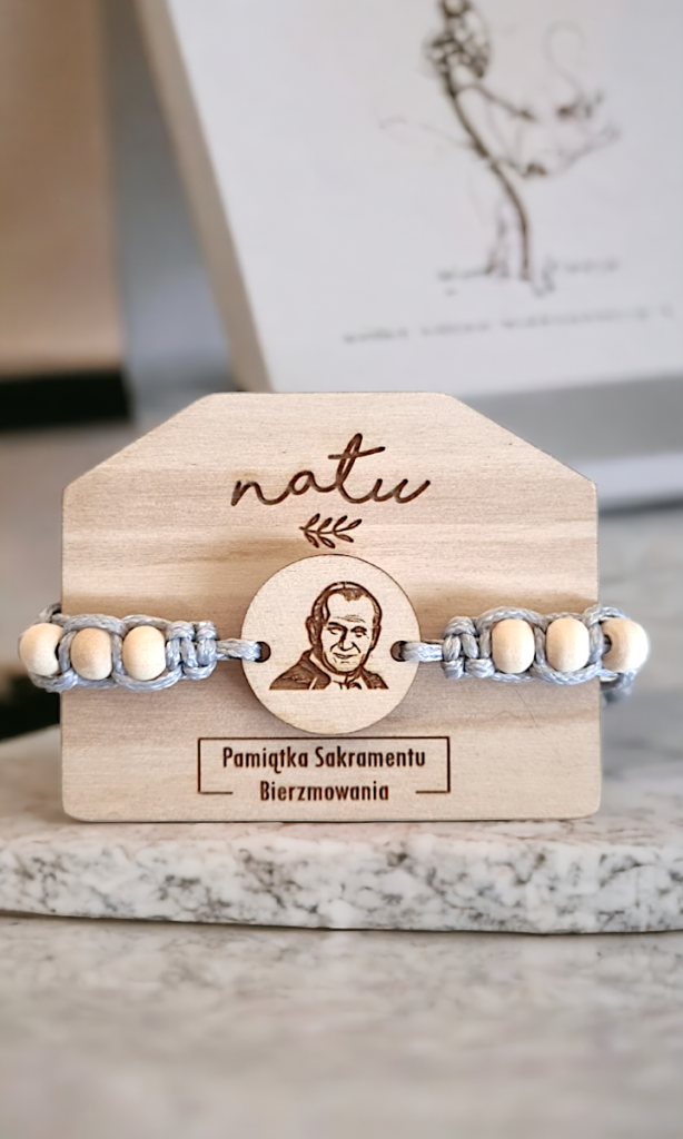 Bransoletka różaniec z wizerunkiem Jana Pawła II – dziesiątka różańca na rękę, religijna bransoletka z koralików, idealny prezent na Komunię, Bierzmowanie lub dla osoby wierzącej, Natu Artwork