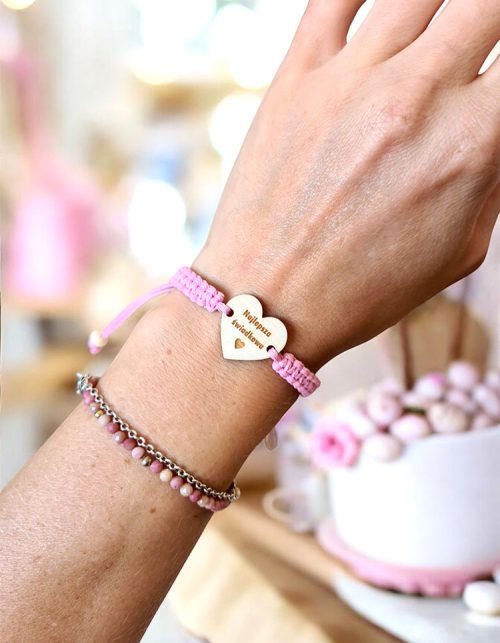 Bransoletka dla świadkowej z drewnianym sercem i grawerem „Najlepsza świadkowa” – personalizowany prezent