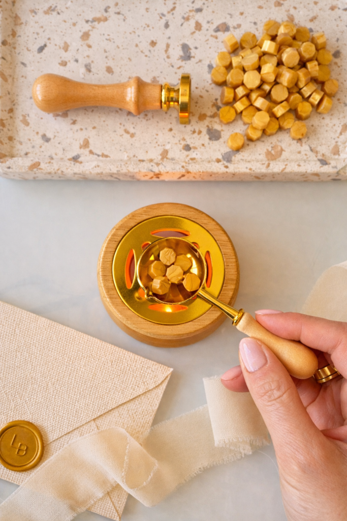 topienie laku do pieczęci lakowej w tygielku nad świeczką – przygotowanie laku do odbicia pieczęci lakowej