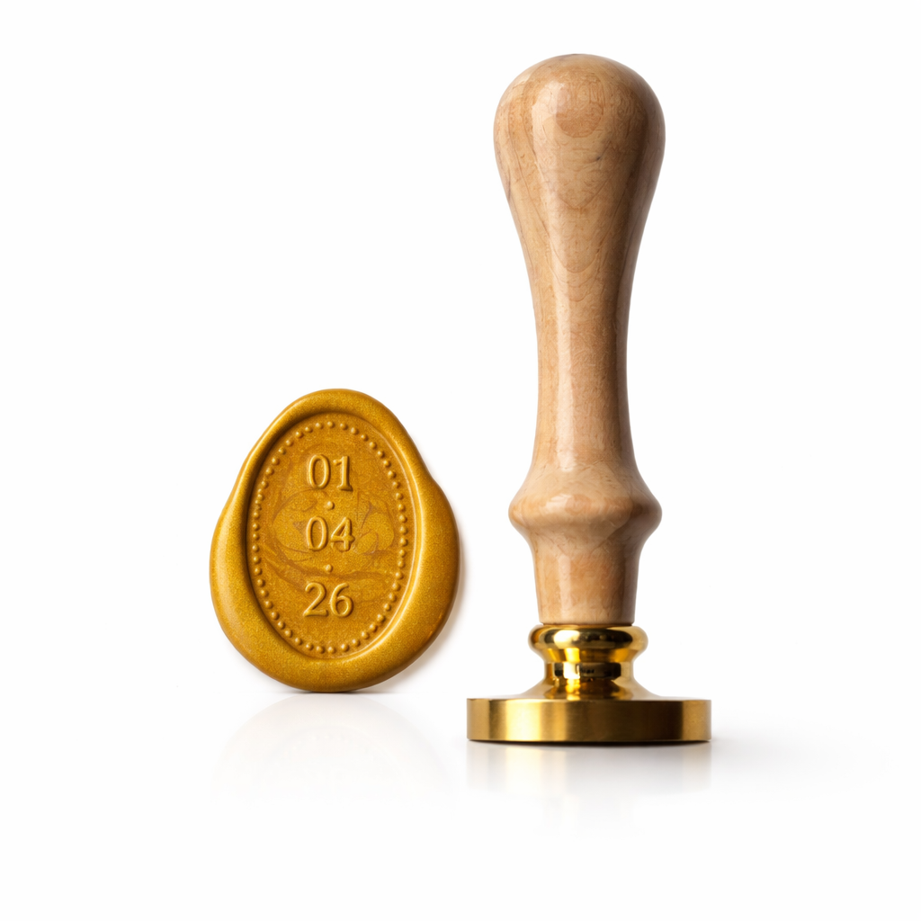 Owalny stempel do laku ślubny personalizowany zestaw pieczęć lakowa z datą inicjałami logo
